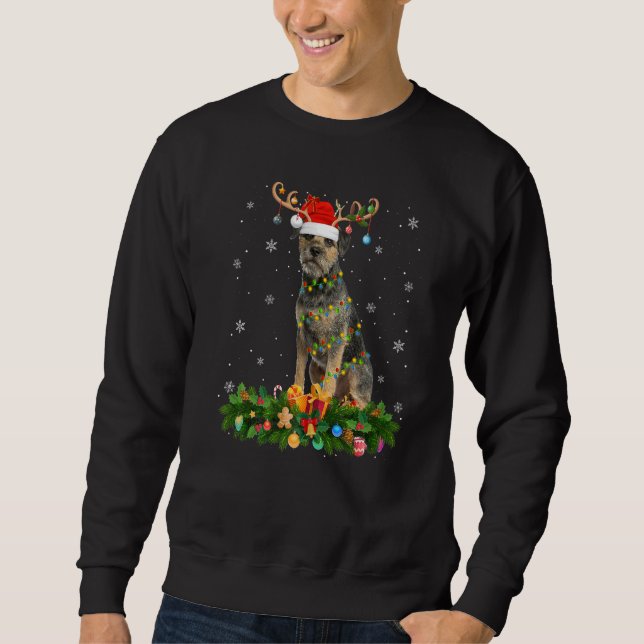 Sweatshirt Xmas Holiday Reindeer Hat Santa Border Terrier Dog (Devant)