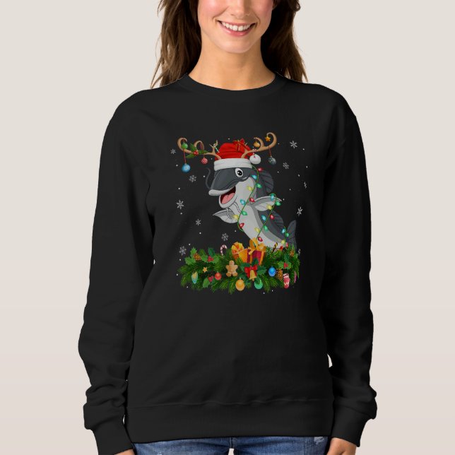Sweatshirt Xmas Holiday Reindeer Hat Santa Catfish Christmas  (Devant)