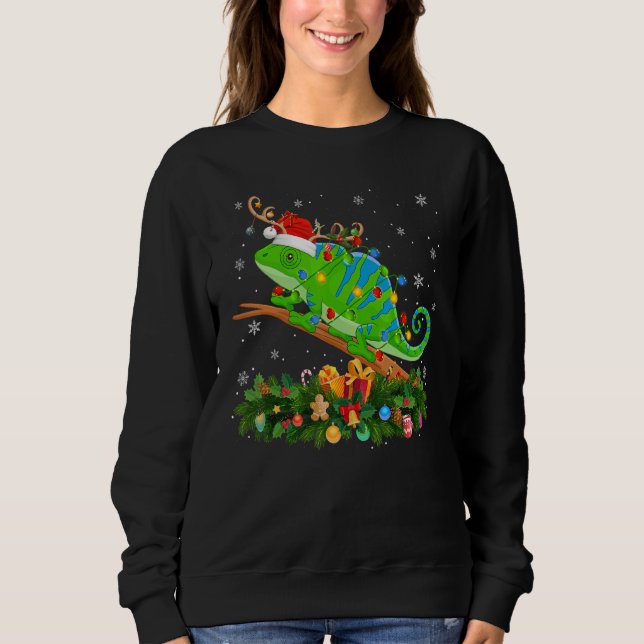 Sweatshirt Xmas Holiday Reindeer Hat Santa Chameleon Christma (Devant)