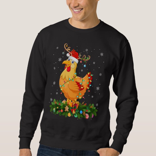 Sweatshirt Xmas Holiday Reindeer Hat Santa Chicken Bird Chris (Devant)