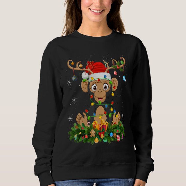 Sweatshirt Xmas Holiday Reindeer Hat Santa Chimpanzee Christm (Devant)