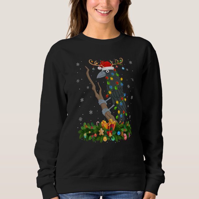 Sweatshirt Xmas Holiday Reindeer Hat Santa Crow Bird Christma (Devant)