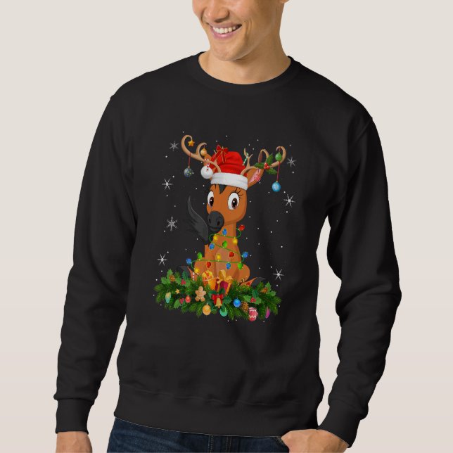 Sweatshirt Xmas Holiday Reindeer Hat Santa Horse Christmas   (Devant)
