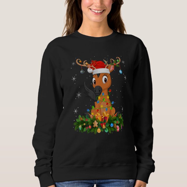 Sweatshirt Xmas Holiday Reindeer Hat Santa Horse Christmas   (Devant)