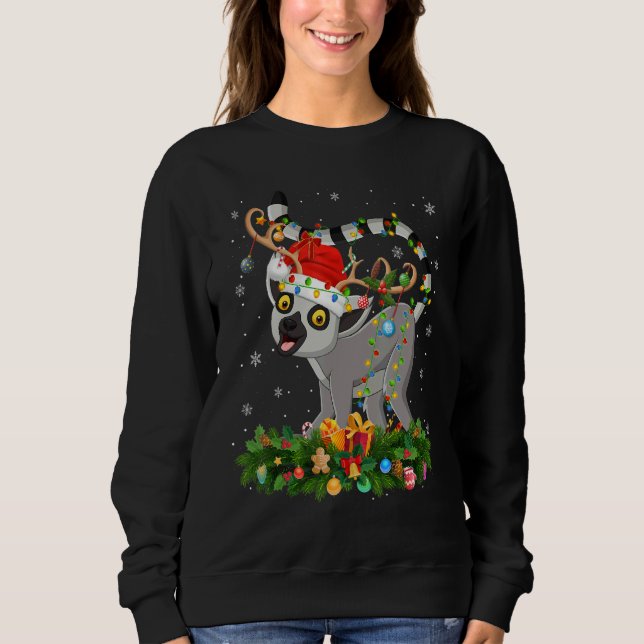 Sweatshirt Xmas Holiday Reindeer Hat Santa Lemur Christmas (Devant)