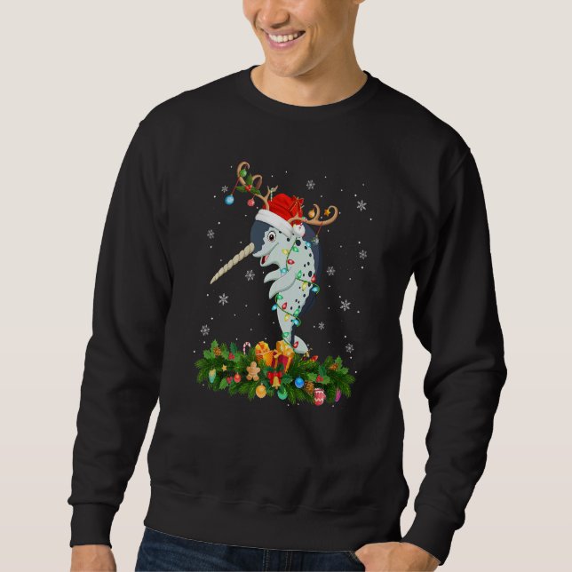 Sweatshirt Xmas Holiday Reindeer Hat Santa Narwhal Fish Chris (Devant)