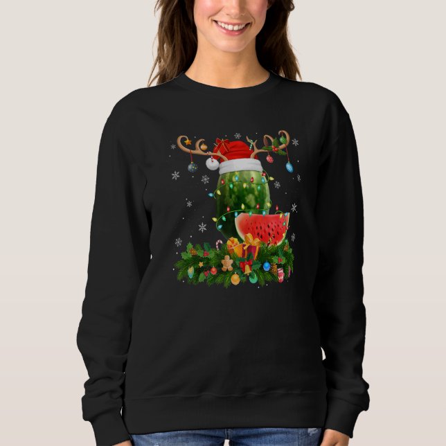 Sweatshirt Xmas Holiday Reindeer Hat Santa Watermelon Fruit C (Devant)