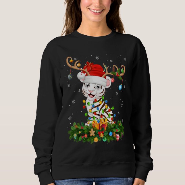 Sweatshirt Xmas Holiday Reindeer Hat Santa White Tiger Christ (Devant)