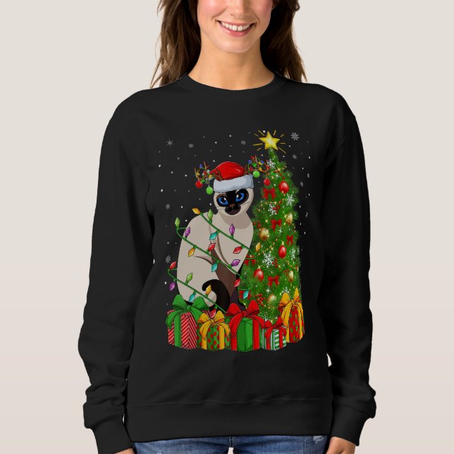 Sweatshirt Xmas Holiday Santa Balinese Cat Christmas Tree (Devant)