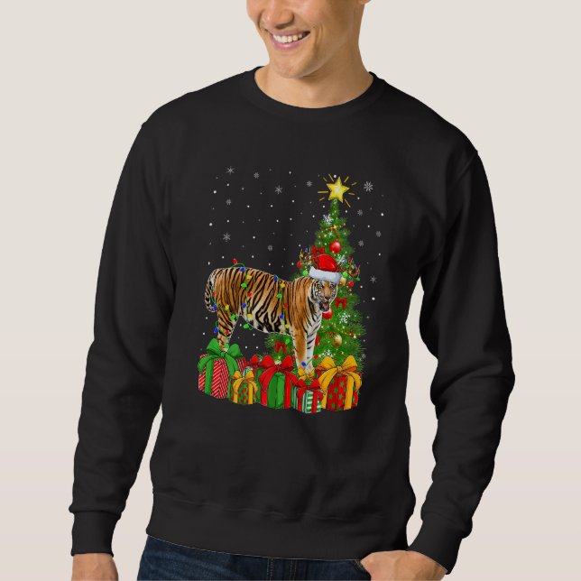 Sweatshirt Xmas Holiday Santa Bengal Tiger Christmas Tree   (Devant)