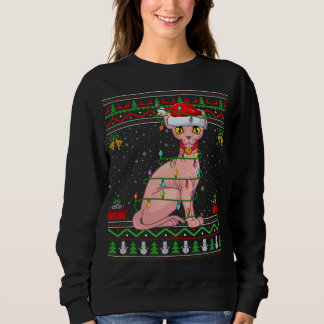 Sweatshirt Xmas Lights style sucré moche Père Noël Sphynx Cat