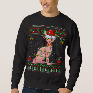 Sweatshirt Xmas Lights style sucré moche Père Noël Sphynx Cat