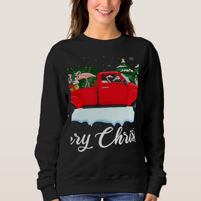Sweatshirt Xmas Lights Tree Santa Flamingo Red Truck Merry Ch (Devant)