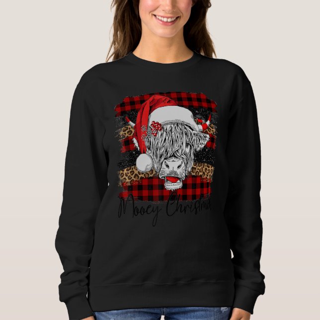 Sweatshirt Xmas Red Buffalo Plaid Cow Santa Claus Hat Mooey C (Devant)