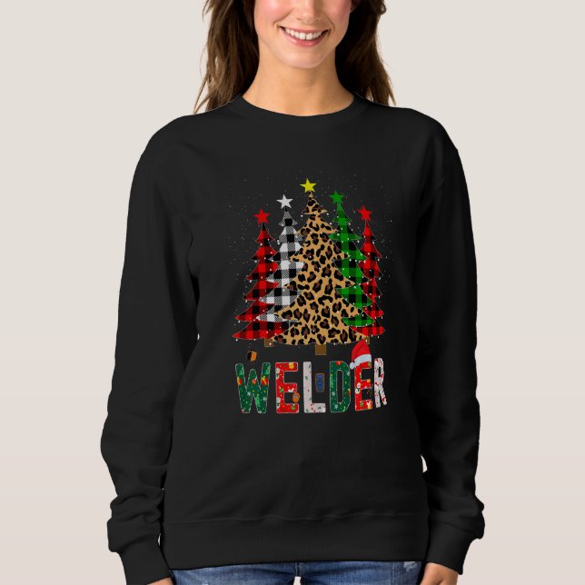 Sweatshirt Xmas Santa Welder Leopard Plaid Print Christmas Tr (Devant)