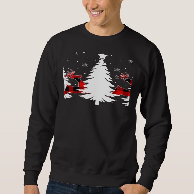 Sweatshirt Xmas Tree Red Buffalo Plaid Reindeer Merry Christm (Devant)