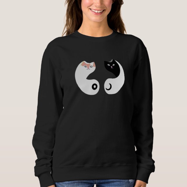 Sweatshirt Yin Yang Cats White Black Eastern Philosophy Duali (Devant)