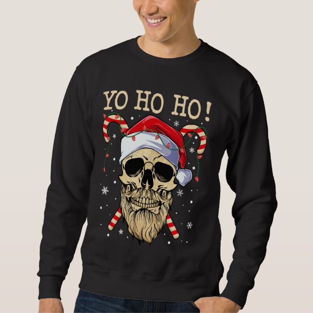 Sweatshirt Yo Ho Ho Père Noël Crâne Pirate Jolly roger de Noë (Devant)