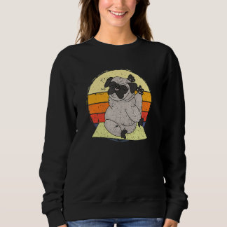 Sweatshirt Yoga Dog Pug Sunset Retro Vintage Meditation Anima