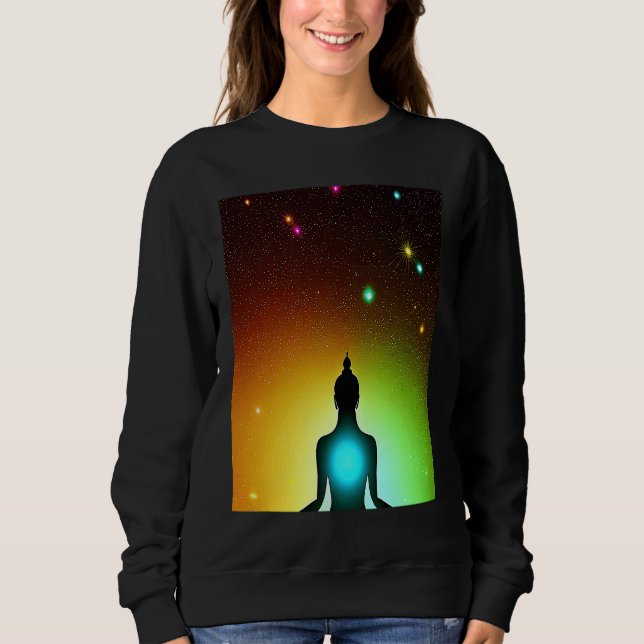Sweatshirt Yoga Girl Female Sun Salutation Meditation Chakra  (Devant)