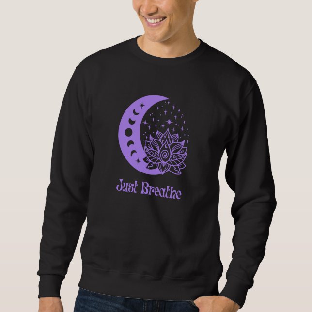 Sweatshirt Yogi Purple Moon Phase Yoga Meditation Just Breath (Devant)