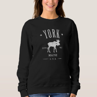 Sweatshirt York Maine Usa With Moose Distressed Souvenir  