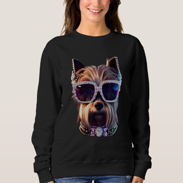 Sweatshirt Yorkie dog wearing alot of diamonds and pearls 2 (Devant)