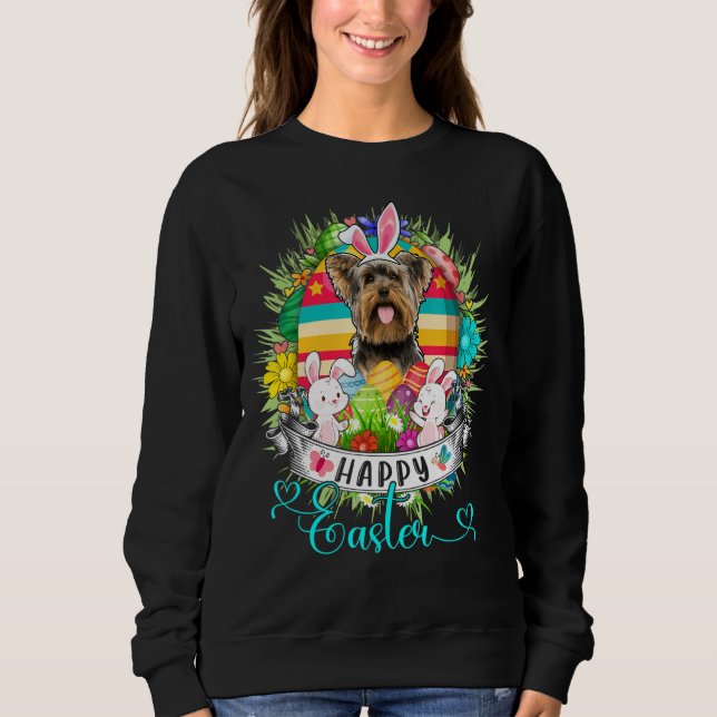 Sweatshirt Yorkshire Terrier Chien Dans Panier Oeufs De Pâque (Devant)