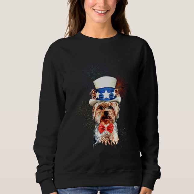 Sweatshirt Yorkshire Terrier Drapeau États-Unis Chapeau Feu D (Devant)