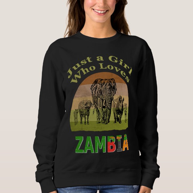 Sweatshirt Zambia Big 5 Wildlife with Text Just a Girl Who Lo (Devant)