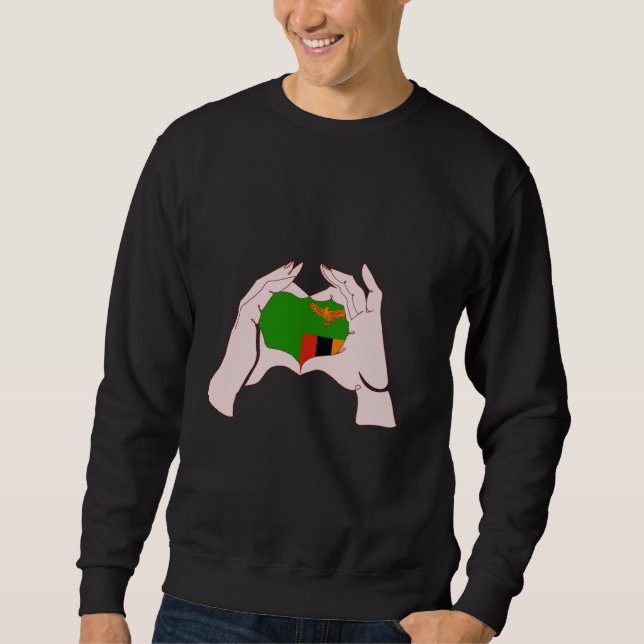 Sweatshirt Zambia Handsign Heart Zambian Flag Zambian Pride (Devant)