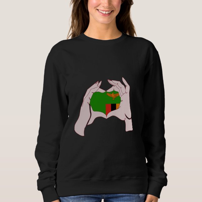 Sweatshirt Zambia Handsign Heart Zambian Flag Zambian Pride (Devant)