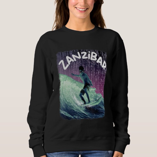Sweatshirt Zanzibar Nerd Surfing Beach Palm trees Vacation (Devant)