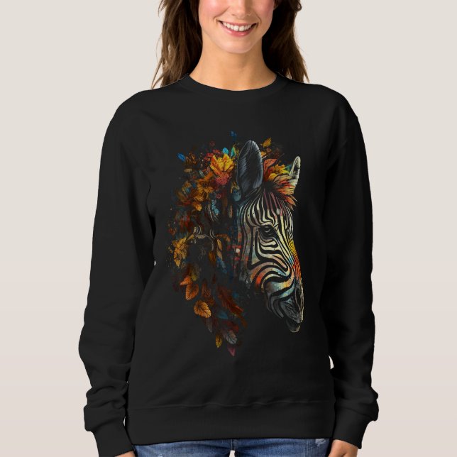 Sweatshirt Zebra Autumn Leaves Colourful Animal Zoo Zebra (Devant)