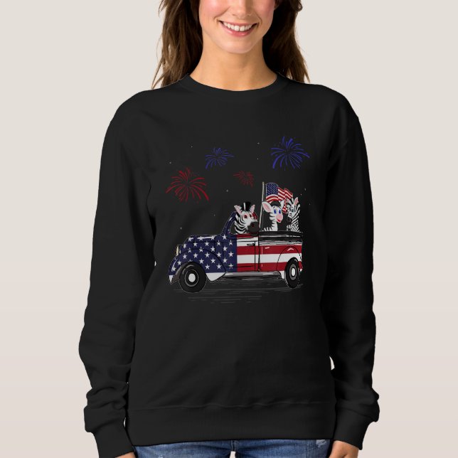 Sweatshirt Zebra Riding Camion Drapeau Américain Feu d'artifi (Devant)