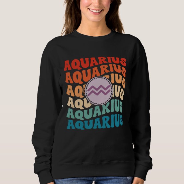 Sweatshirt Zodiac Aqiarius Horoscope Retro Groovy Aquarius Zo (Devant)