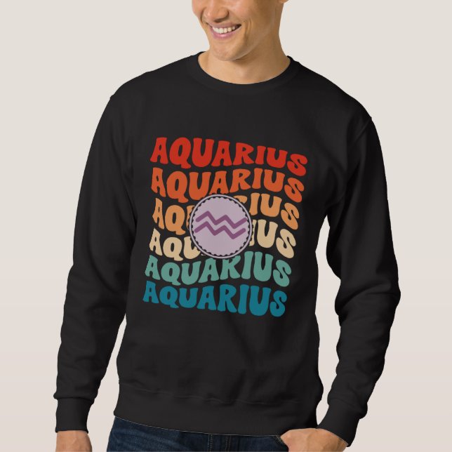 Sweatshirt Zodiac Aqiarius Horoscope Retro Groovy Aquarius Zo (Devant)