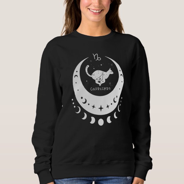 Sweatshirt Zodiac Capricorn Horoscope Astrology Sign Cat Cres (Devant)