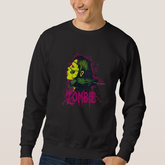Sweatshirt Zombie Woman Accompanied By Her Raven (Devant)