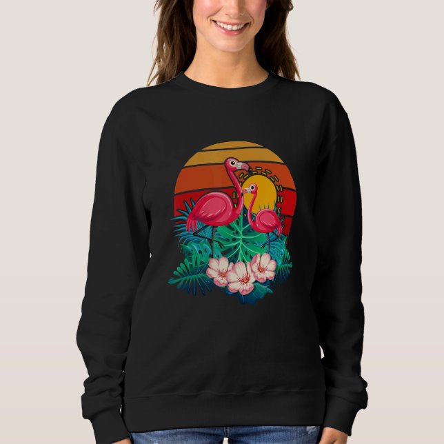 Sweatshirt Zoo Animal Tropic Summer Sunrise Flamingo Vintage  (Devant)