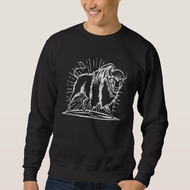Sweatshirt Zoo Animaux Faune  Soigneur de zoo Buffle Bison Di (Devant)