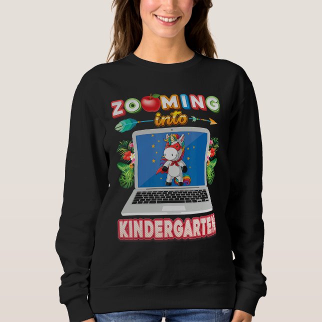 Sweatshirt Zooming Into Kindergarten Grade Virtual Unicorn Ki (Devant)