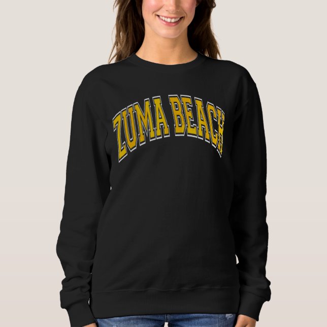 Sweatshirt Zuma Beach California Ca Varsity Style Ambre Texte (Devant)