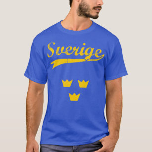 Sweden, Sverige, 3 crowns and text, blue t-shirt