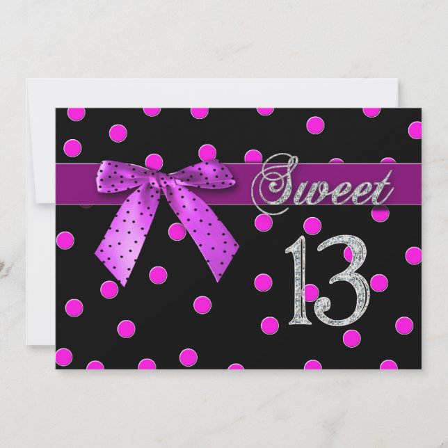 SWEET 13 ANNIVERSAIRE INVITATION - FUCHSIA POLKA (Devant)