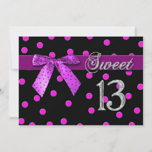 SWEET 13 ANNIVERSAIRE INVITATION - FUCHSIA POLKA