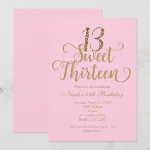 Sweet 13 Pink & Gold Anniversaire Invitations