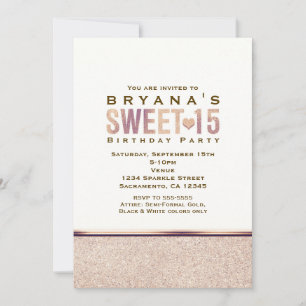SWEET 15 Faux Rose Gold Champagne Party Invitation