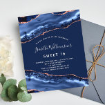 Sweet 16 agate marine bleu rose or invitation<br><div class="desc">Une invitation moderne,  élégante et glamour pour une fête Sweet 16,  16e anniversaire. Porte d'or bleu et rose,  arrière - plan en pierre de marbre. Le nom est écrit avec un script de style moderne écrit à la main. Personnalisez et ajoutez les détails de votre fête.</div>