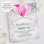 Sweet 16 anniversaire argent rose parties scintill<br><div class="desc">Pour un élégant Sweet 16,  16e anniversaire. Un arrière - plan faux argenté. Décoré de parties scintillant rose et faux argent et de ballons. Personnalisez et ajoutez un nom,  un âge et des détails de la fête. Le nom est écrit avec un script de style manuscrit</div>